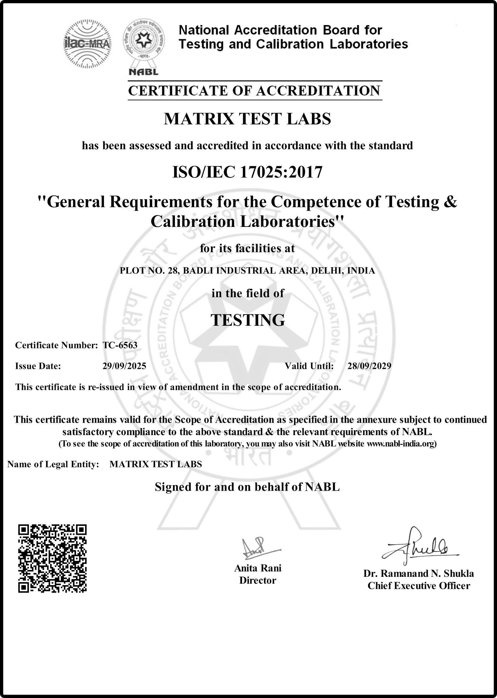 ISO/IEC 17025:2017 – Matrix Test Labs